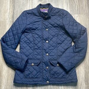 Boden Women’s Navy Blue Quilted Zip and Button Up Jacket, size 4
